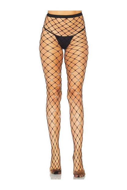 Leg Avenue Jenelle Rhinestone Fence Net Tights Black in One Size 3