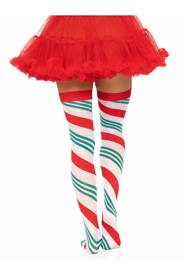 Leg Avenue Jolly Holiday Striped Thigh Highs Green/Red in One Size  2