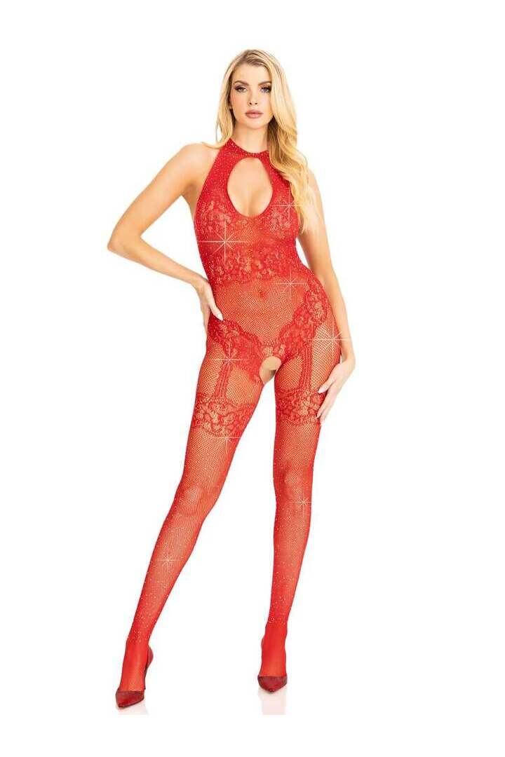 Leg Avenue Just Between Us Rhinestone Lace Bodystocking in One Size 3