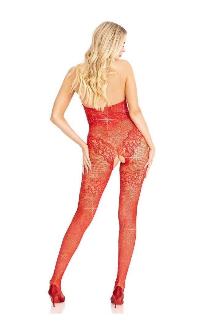 Leg Avenue Just Between Us Rhinestone Lace Bodystocking in One Size 4