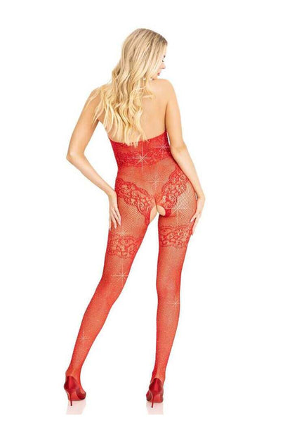 Leg Avenue Just Between Us Rhinestone Lace Bodystocking in One Size 4