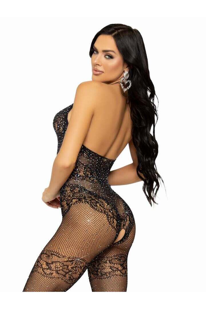 Leg Avenue Just Between Us Rhinestone Lace Bodystocking in One Size 7