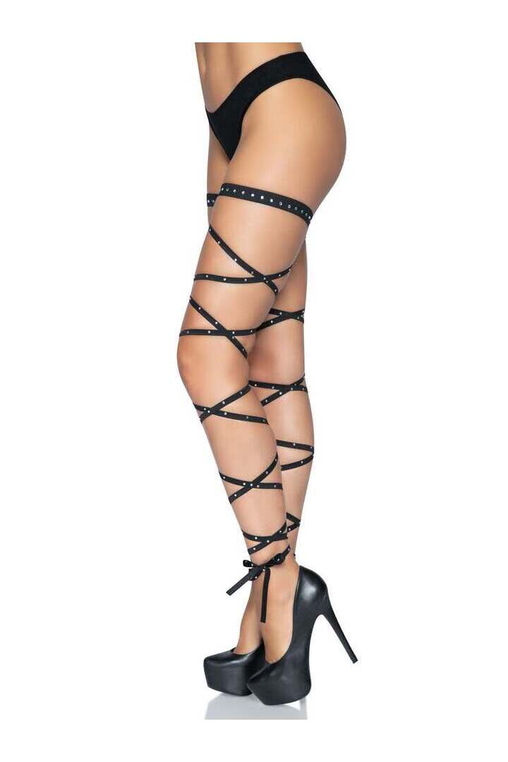 Leg Avenue Kaia Rhinestone Leg Wraps Black in One Size 2