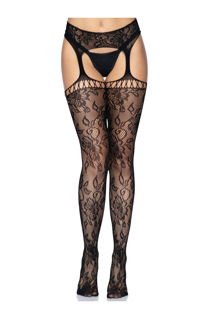 Leg Avenue Karina Lace Garter Belt Stockings Black in One Size  2