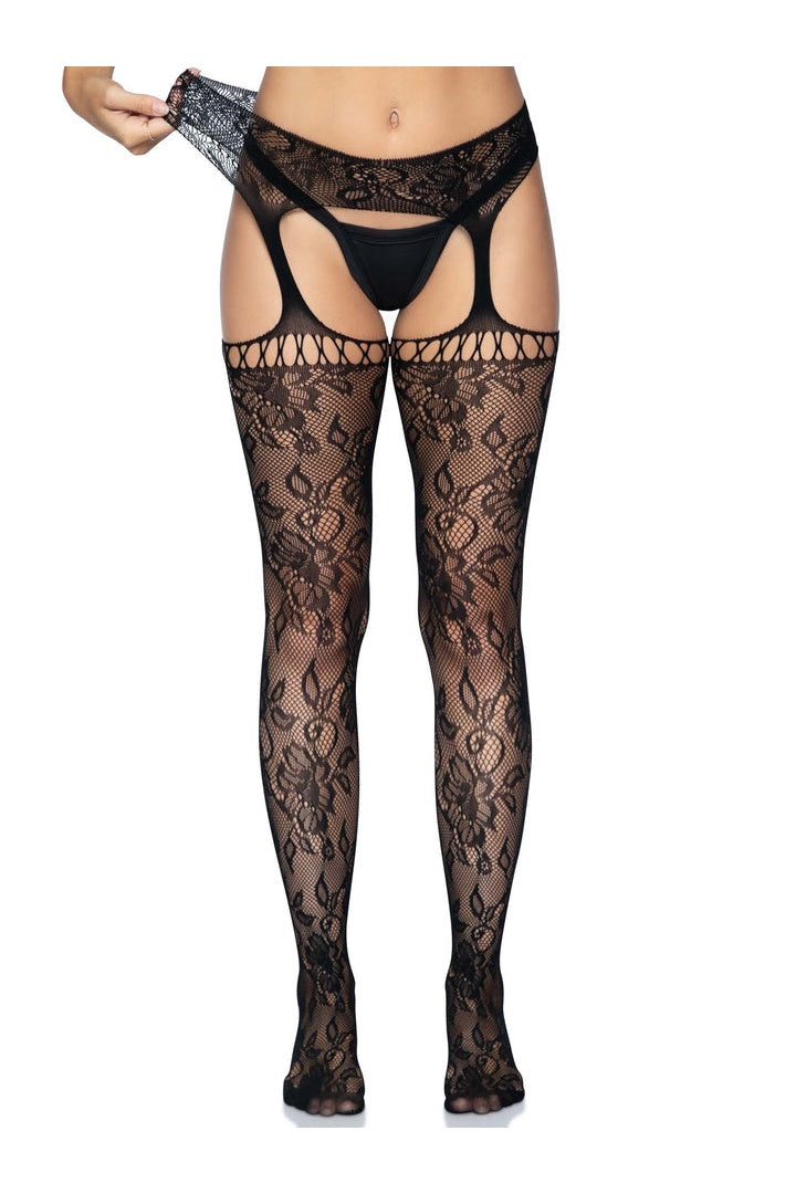 Leg Avenue Karina Lace Garter Belt Stockings Black in One Size  5