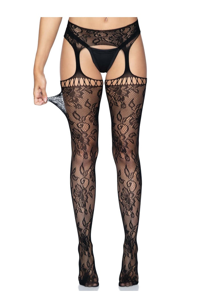 Leg Avenue Karina Lace Garter Belt Stockings Black in One Size  6