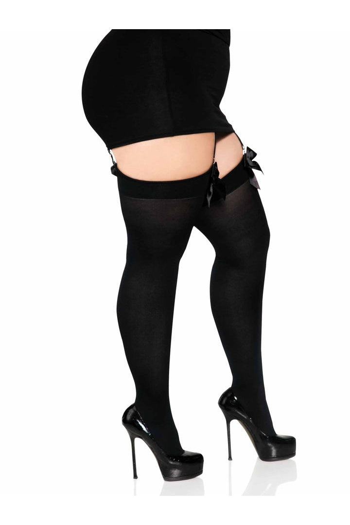 Leg Avenue Kay Plus Satin Bow Thigh Highs in Queen Size  2