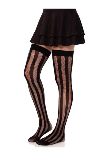 Leg Avenue Krya Striped Thigh Highs Black in One Size 3