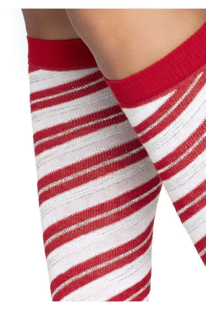 Leg Avenue Krystal Candy Cane Knee Socks Red/White in One Size  1
