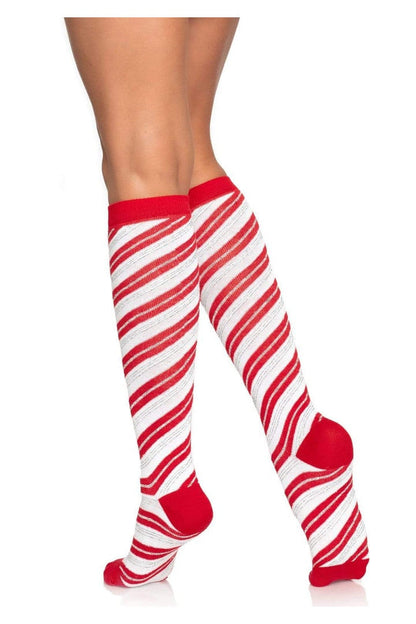 Leg Avenue Krystal Candy Cane Knee Socks Red/White in One Size 