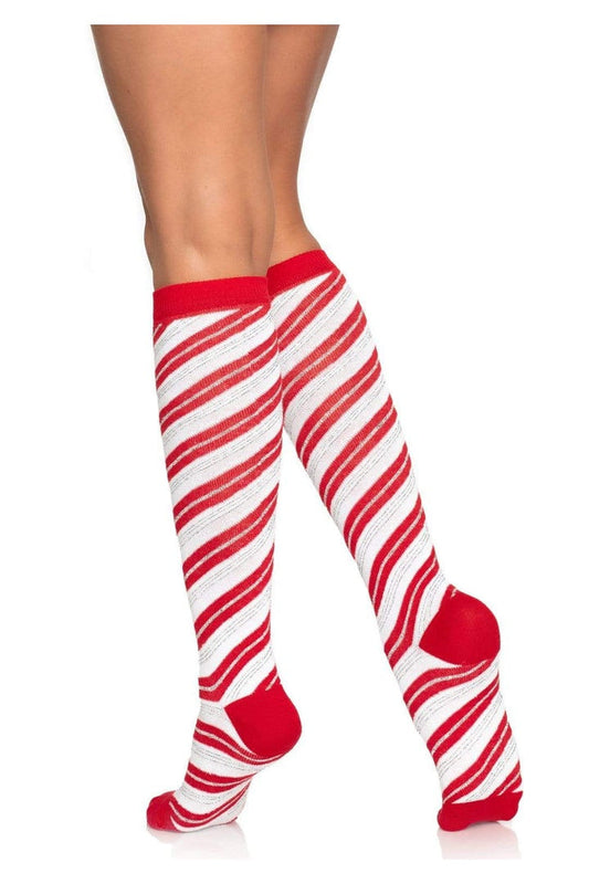 Leg Avenue Krystal Candy Cane Knee Socks Red/White in One Size 