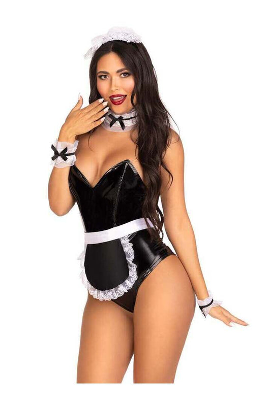 Leg Avenue Lace French Maid Costume Kit Black/White in One Size 