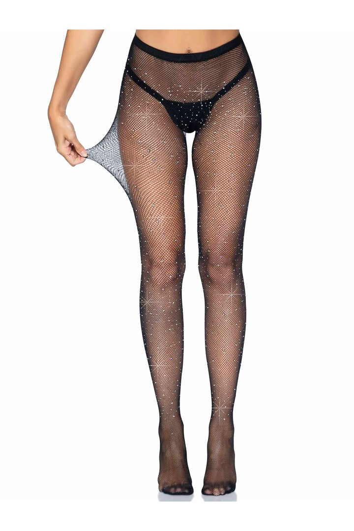 Leg Avenue Lark Rhinestone Crotchless Tights Black in One Size  2