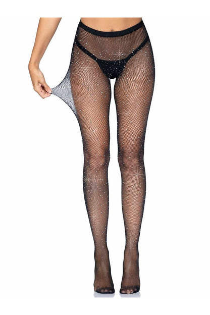 Leg Avenue Lark Rhinestone Crotchless Tights Black in One Size  2