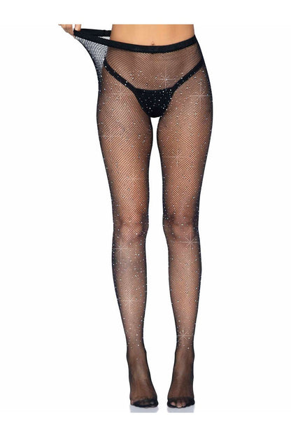 Leg Avenue Lark Rhinestone Crotchless Tights Black in One Size  3