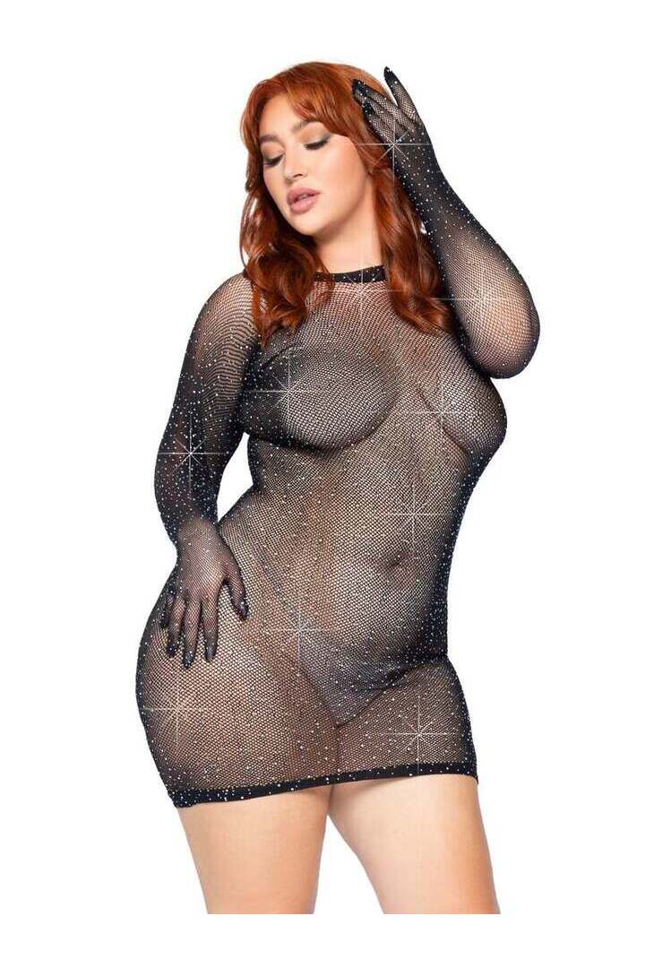 Leg Avenue Late Night Love Plus Gloved Dress Black in 1X/2X 2