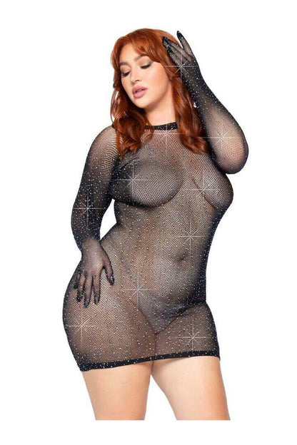 Leg Avenue Late Night Love Plus Gloved Dress Black in 1X/2X 2