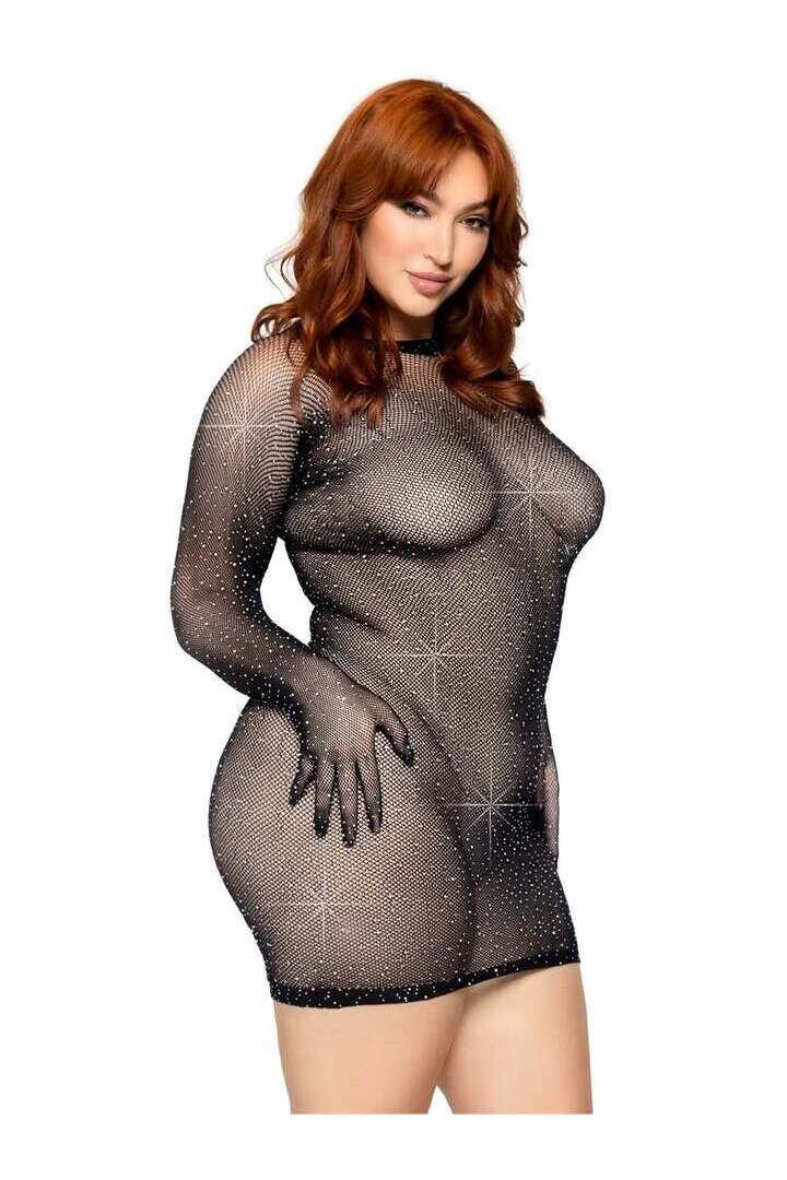 Leg Avenue Late Night Love Plus Gloved Dress Black in 1X/2X 3