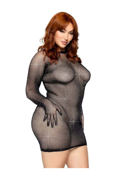 Leg Avenue Late Night Love Plus Gloved Dress Black in 1X/2X 3