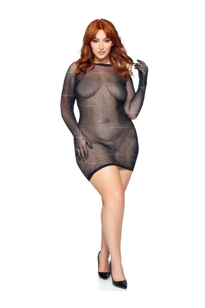 Leg Avenue Late Night Love Plus Gloved Dress Black in 1X/2X 4