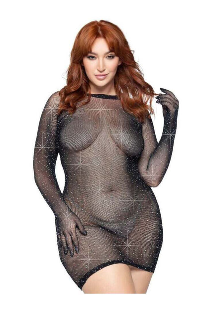 Leg Avenue Late Night Love Plus Gloved Dress Black in 1X/2X 
