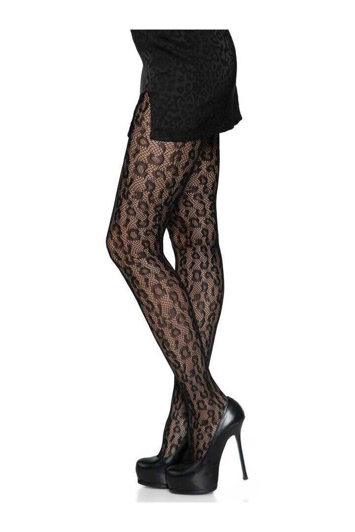 Leg Avenue Leopard Net Tights Black in One Size 2