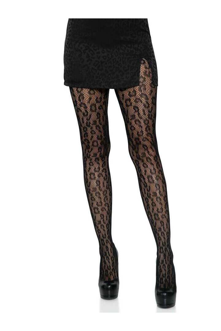Leg Avenue Leopard Net Tights Black in One Size 