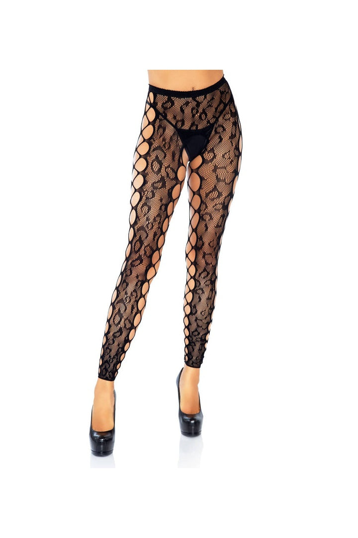 Leg Avenue Lexi Leopard Footless Tights Black in One Size  3