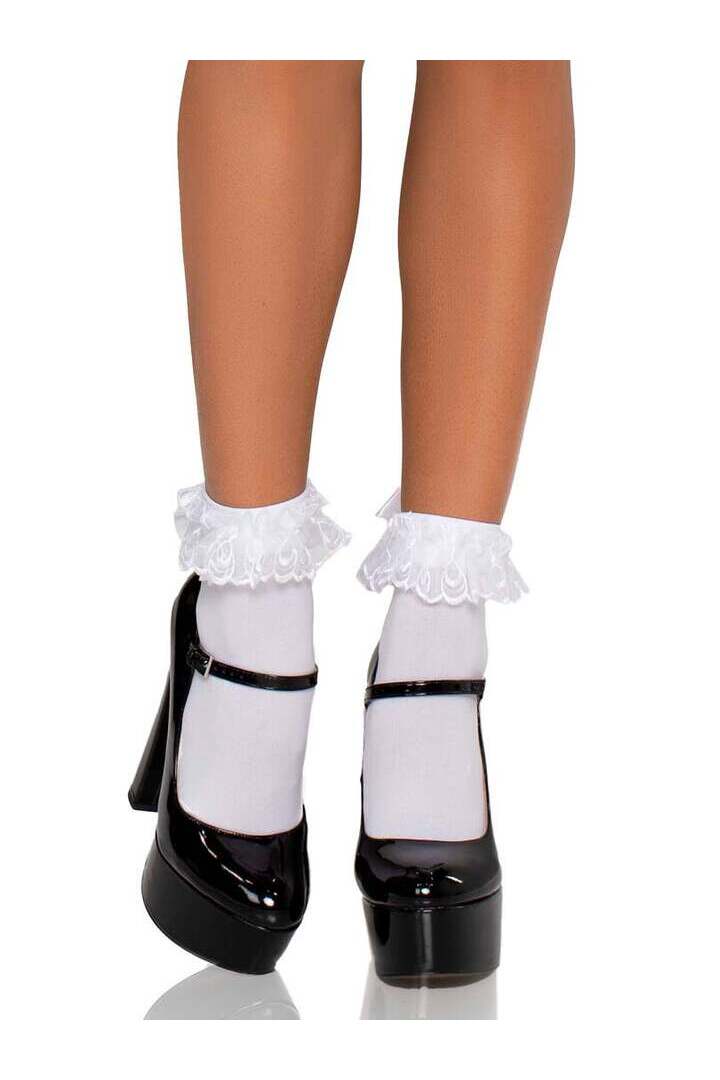 Leg Avenue Lola Ruffle Bow Ankle Socks in One Size 7