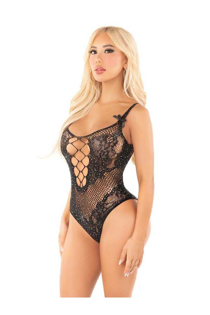 Leg Avenue Long Nights Lace Bodysuit Black in One Size 3