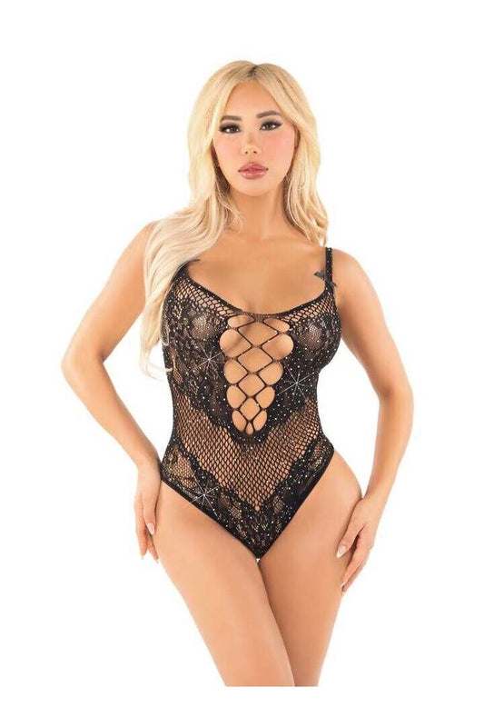 Leg Avenue Long Nights Lace Bodysuit Black in One Size 