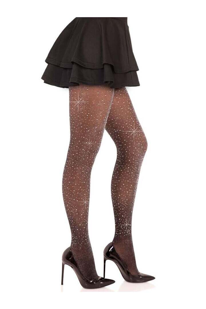 Leg Avenue Loralie Lurex Rhinestone Tights Black/Silver in One Size 2