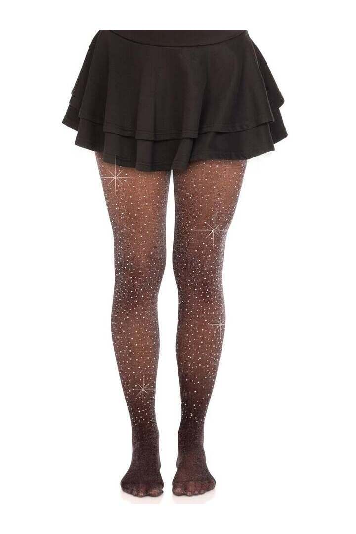 Leg Avenue Loralie Lurex Rhinestone Tights Black/Silver in One Size 3