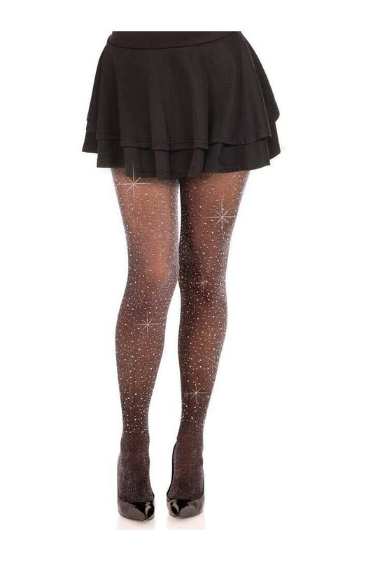 Leg Avenue Loralie Lurex Rhinestone Tights Black/Silver in One Size 