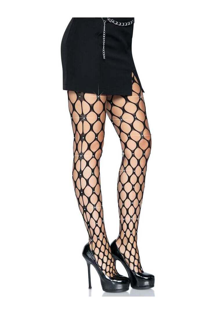 Leg Avenue Loren Rhinestone Net Tights Black in One Size 2