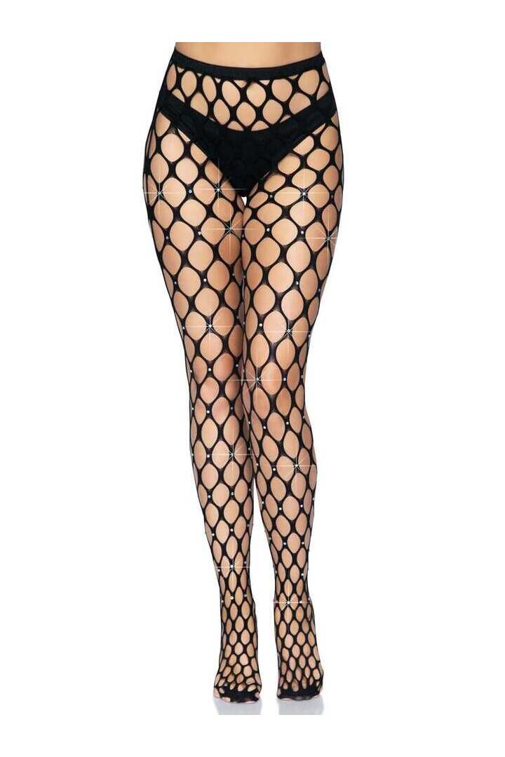 Leg Avenue Loren Rhinestone Net Tights Black in One Size 3