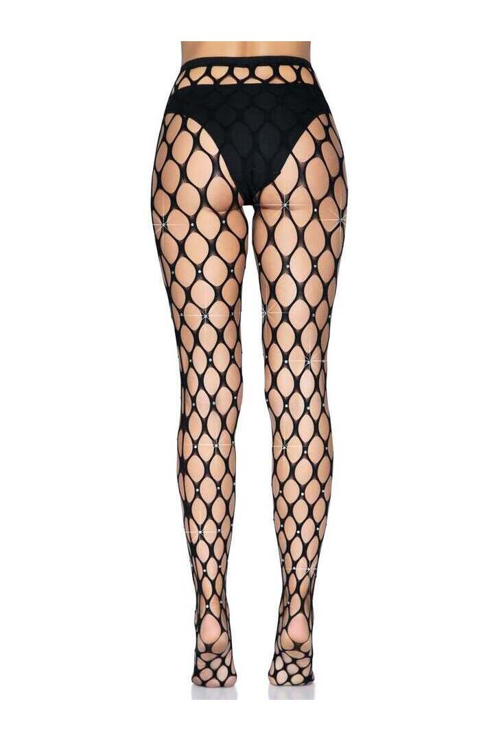 Leg Avenue Loren Rhinestone Net Tights Black in One Size 4