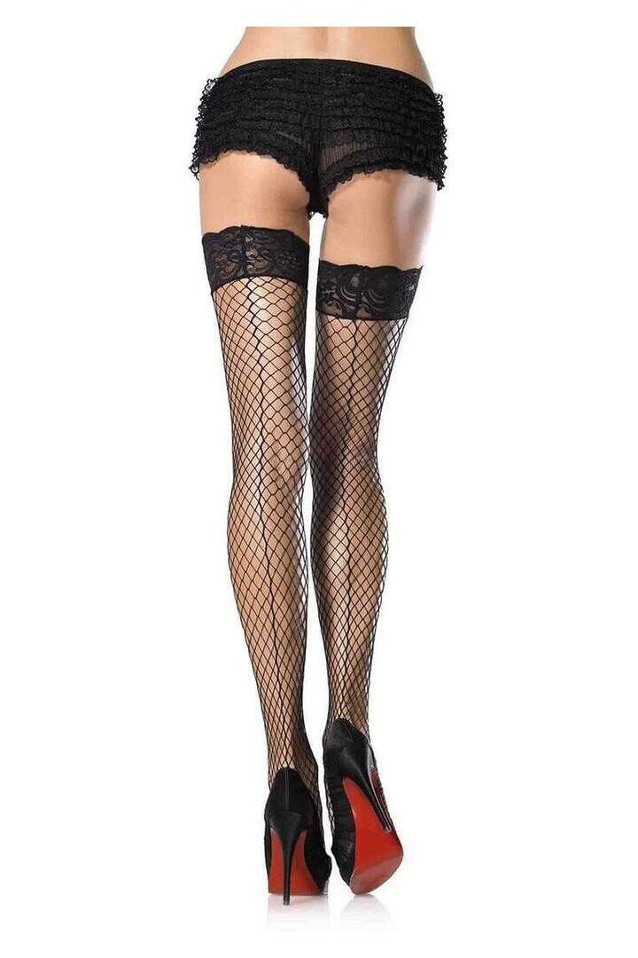 Leg Avenue Lori Net Thigh High Stockings Black in One Size 