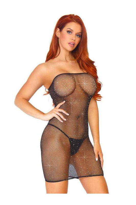 Leg Avenue Love Games Rhinestone Tube Dress Black in One Size 