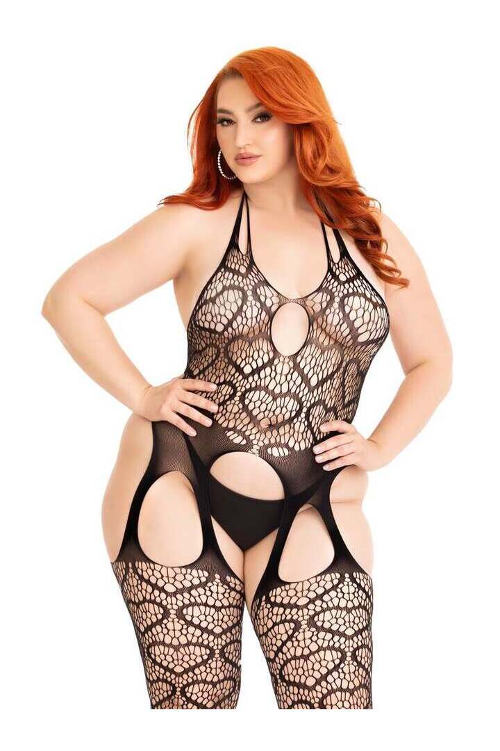 Leg Avenue Love Hangover Heart Plus Net Bodystocking in 1X/2X 2