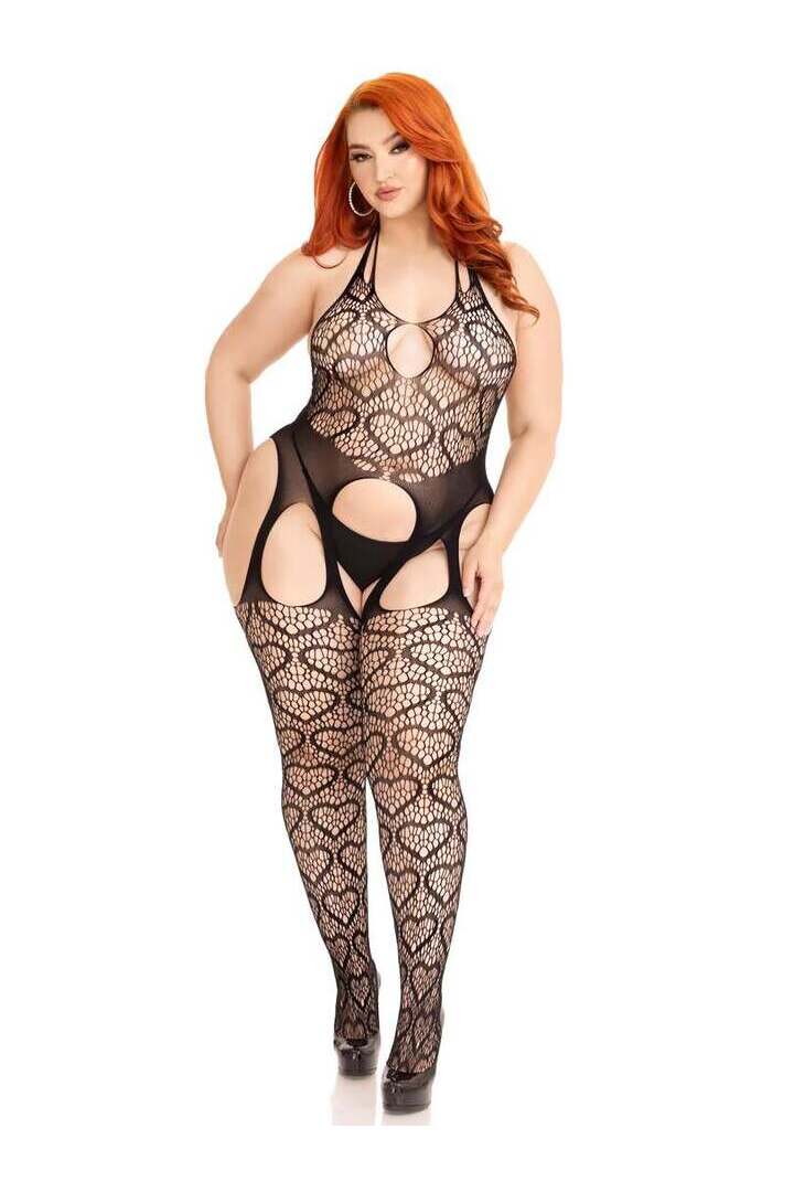 Leg Avenue Love Hangover Heart Plus Net Bodystocking in 1X/2X 3