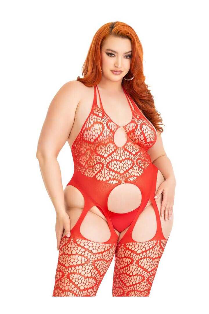 Leg Avenue Love Hangover Heart Plus Net Bodystocking in 1X/2X 5