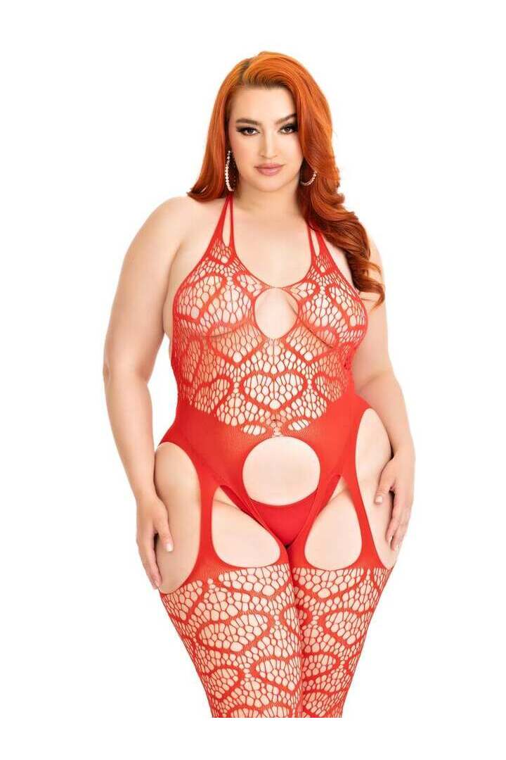 Leg Avenue Love Hangover Heart Plus Net Bodystocking in 1X/2X 7
