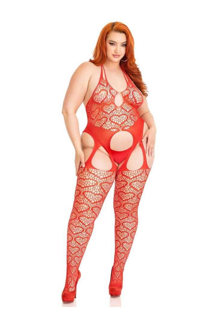 Leg Avenue Love Hangover Heart Plus Net Bodystocking in 1X/2X 8