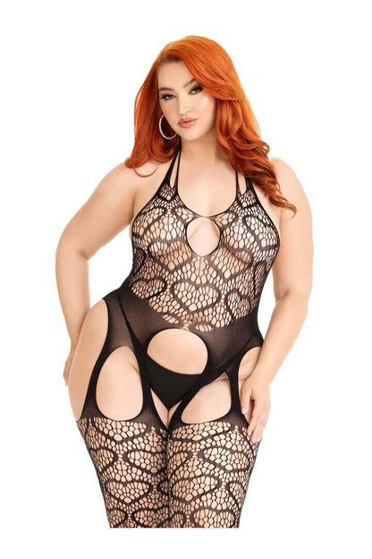 Leg Avenue Love Hangover Heart Plus Net Bodystocking in 1X/2X 