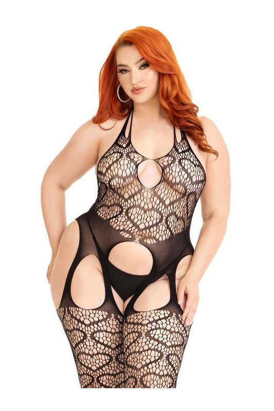 Leg Avenue Love Hangover Heart Plus Net Bodystocking in 1X/2X 