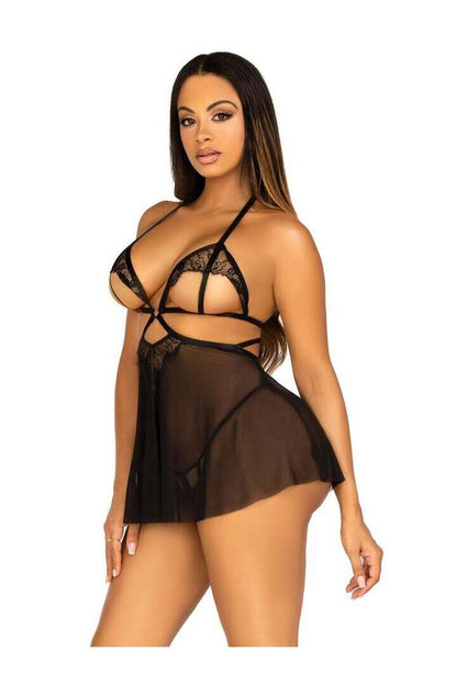 Leg Avenue Love Language Open Cup Babydoll in Black 2