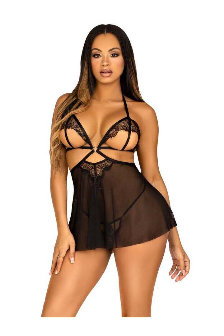 Leg Avenue Love Language Open Cup Babydoll in Black 3