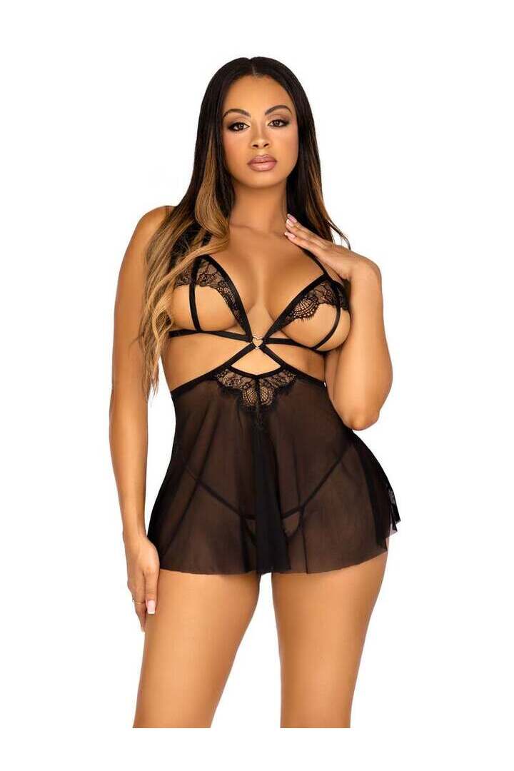 Leg Avenue Love Language Open Cup Babydoll in Black 