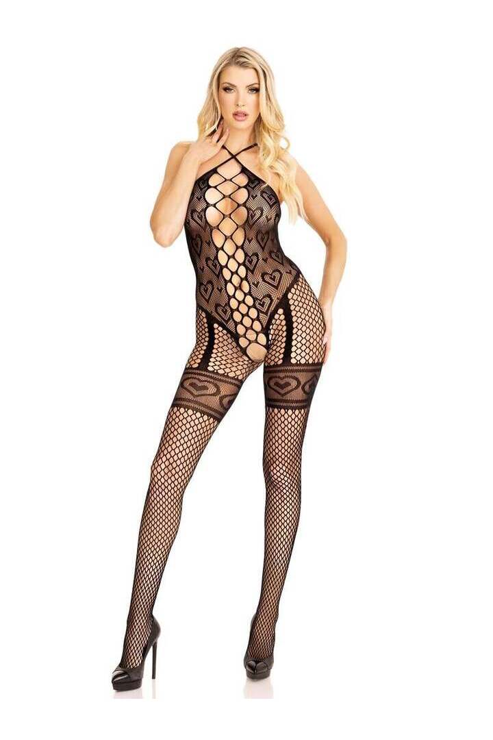 Leg Avenue Love Sign Heart Net Bodystocking in One Size 3